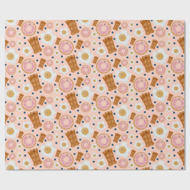 Papel De Presente Deliciosos Donuts de Bacon com Ovos Rosa Seamless (Aberto)