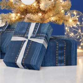 Papel De Presente Denim Azul Rústico Remendado