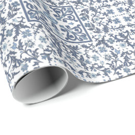 Papel De Presente Denim Blue Floral