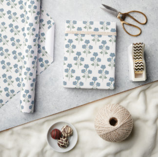 Papel De Presente Denim Empoeirado & Floral do Prado de Pêssego