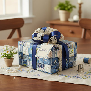 Papel De Presente Denim Patchwork