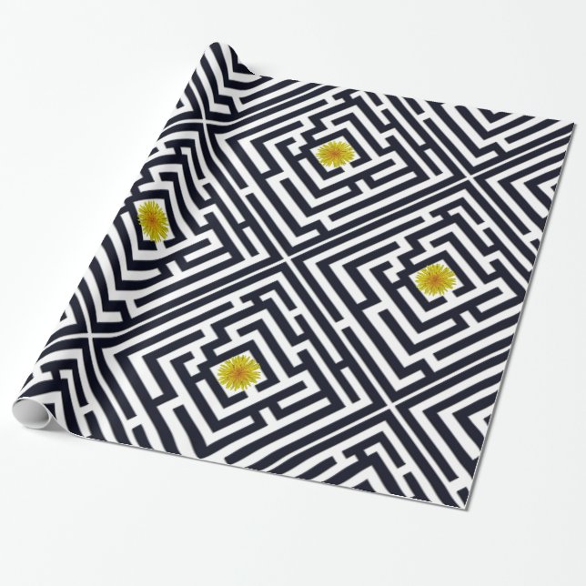 Papel De Presente Dente-de-leão ensolarado no labirinto preto na cor (Desenrolado)