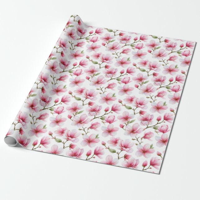 Papel De Presente Desabrochar Rosa Artístico Jardim Romântico (Desenrolado)