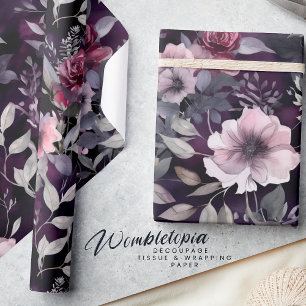 Papel De Presente Descamação do Flor Escuro Elegante Roxo e Rosas Ro