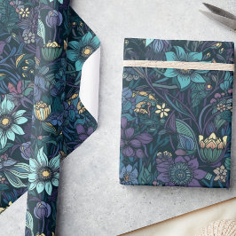 Papel De Presente Descamação Floral do Jardim da Meia-Noite Encantad