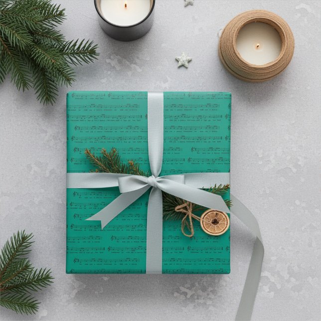Papel De Presente Desejamos a Você um Feliz Natal Carol em Verde Elf (Criador carregado)