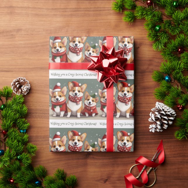 Papel De Presente Desejando-lhe um Natal Corgi-licioso (Presente de Natal)