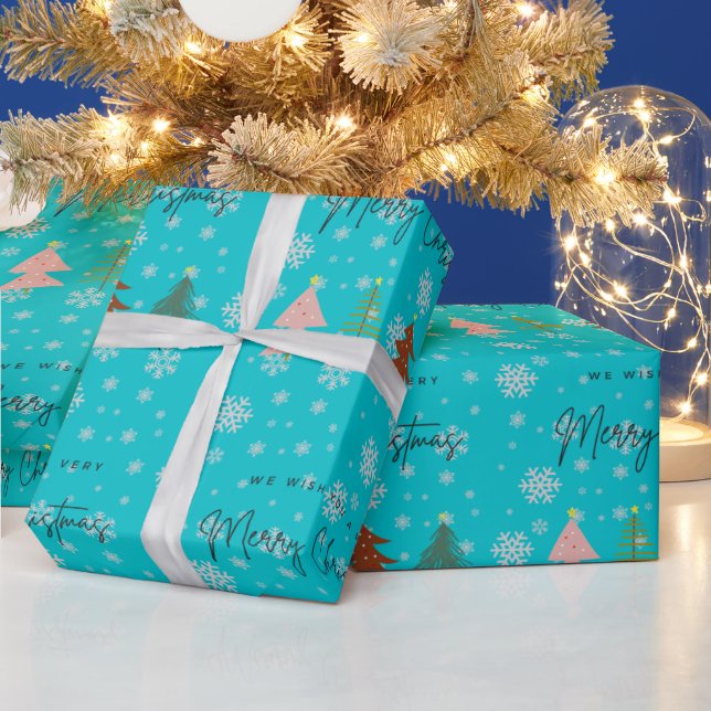 Papel De Presente Desejo-lhe um feliz floco de neve de Natal azul (Feriados)