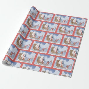 Papel De Presente Desejos de Inverno Quente Urso Polar Tricotando Ca