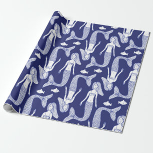 Papel De Presente Desenhar a sereia e o padrão dos peixes no estilo