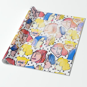 Papel De Presente desenhar abstrato com uma mulher virada para a fre