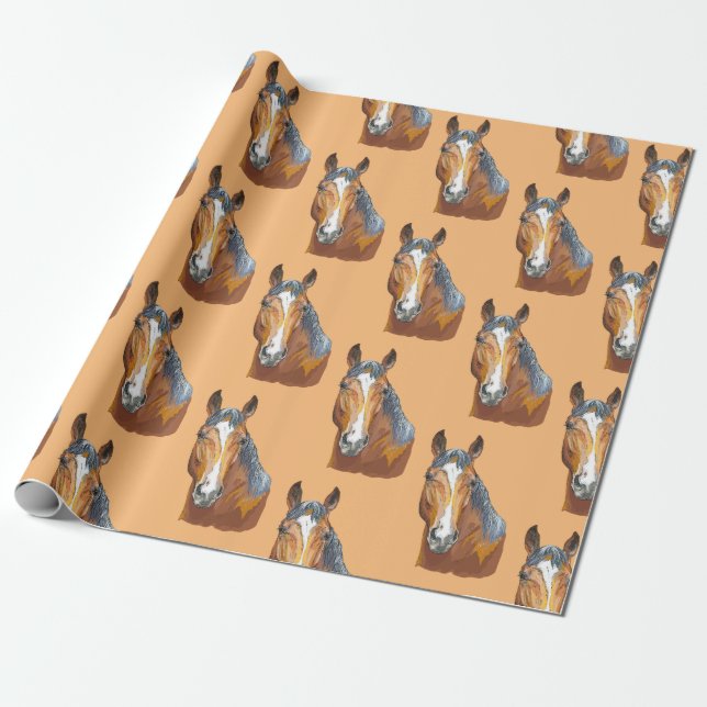 Papel De Presente Desenho à mão de cavalo baio (Desenrolado)