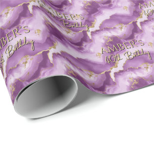 Papel De Presente Desenho Abstrato de Mármore em Dourado Roxo