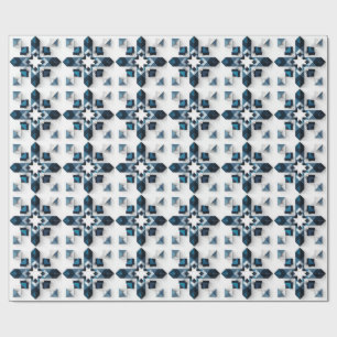 Papel De Presente Desenho Abstrato Geométrico em Azul e Branco