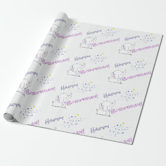 Papel De Presente Desenho Animado de Aniversário de Elefante Sopra F