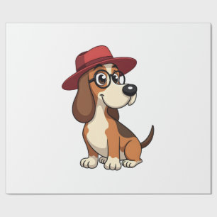 Papel De Presente Desenho Animado de Basset Hound Antigo com Chapéu