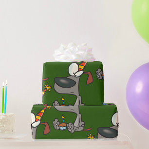Papel De Presente Desenho Animado de Cachorro Triste de Aniversário