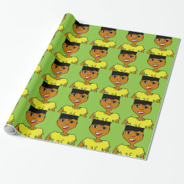 Papel De Presente desenho animado de criança negra esportiva