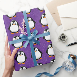 Papel De Presente Desenho Animado de Pinguim Fofo Personalizado Inve