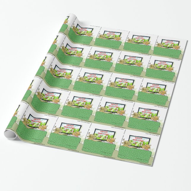 Papel De Presente Desenho Animado Divertido de Vaca na TV (Desenrolado)