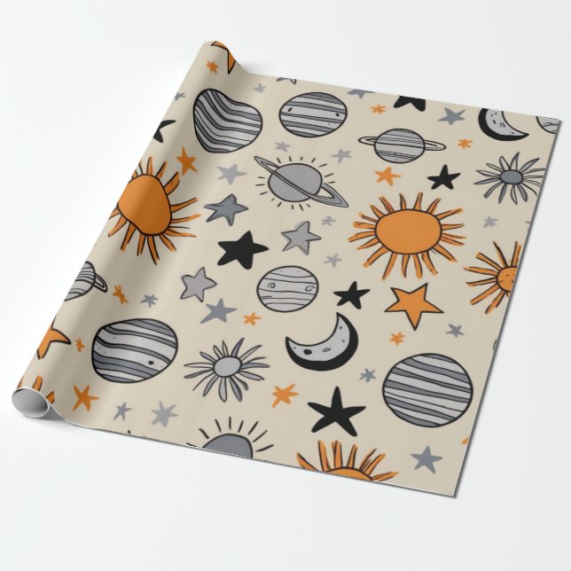 Papel De Presente Desenho Celestial Caprichoso (Desenrolado)