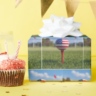 Papel De Presente Desenho da Bandeira Americana em uma Bola de Golfe