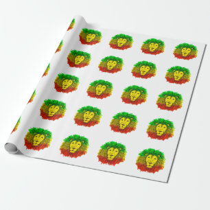 Papel De Presente Desenho da cabeça de leão Rasta vermelho amarelo v
