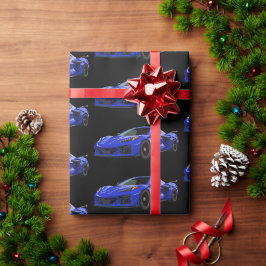 Papel De Presente Desenho da mão do carro desportivo azul escuro C8