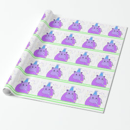 Papel De Presente Desenho de Aniversário de Hipopótamo Roxo