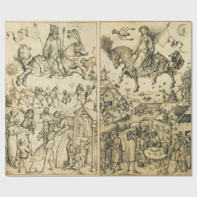 Papel De Presente Desenho de Astrologia Branca a Preto-Negro Antiqua (Aberto)