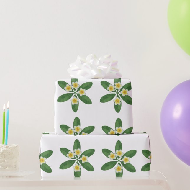 Papel De Presente Desenho de Bordado de Frangipani Botânico (Presentes para festas)