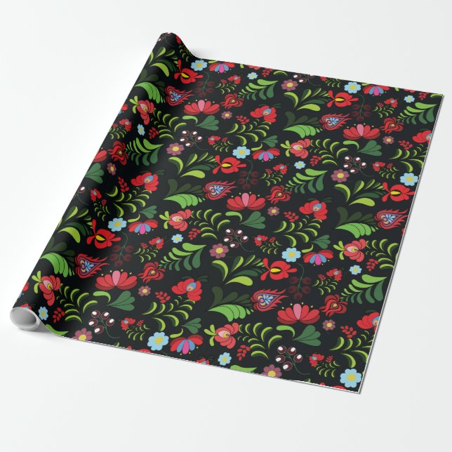 Papel De Presente Desenho de Bordado Húngaro Matyo (Desenrolado)