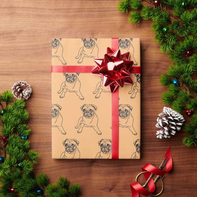 Papel De Presente Desenho de Cachorro Pug Masculino Hipster Laranja  (Presente de Natal)