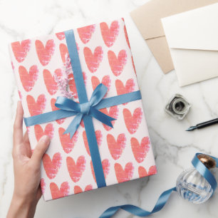 Papel De Presente Desenho de Coração Vermelho Super Fofo Desgastado
