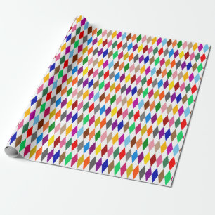 Papel De Presente Desenho de Diamantes Arlequim Coloridos Branco