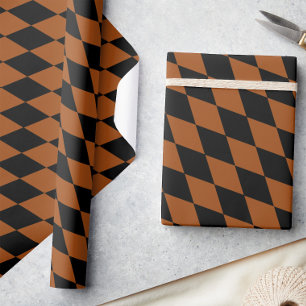 Papel De Presente Desenho de Diamantes Harlequim Xadrez Marrom Preto