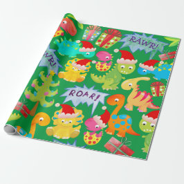 Papel De Presente Desenho de dinossauro fofo de Natal