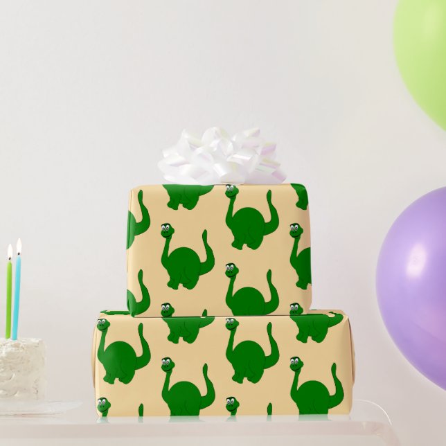 Papel De Presente Desenho de Dinossauro Qualquer Cor de Fundo (Presentes para festas)