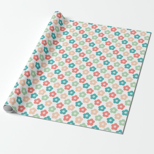 Papel De Presente Desenho de Flor Simétrica Brilhante em Fundo Branc (Desenrolado)