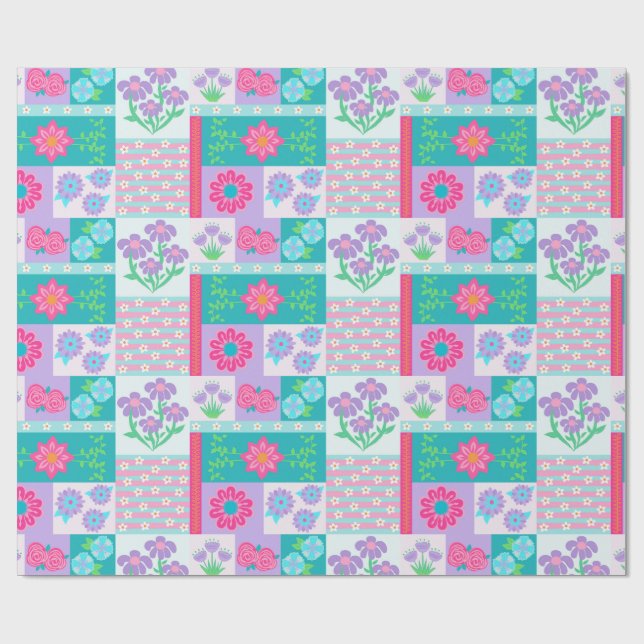 Papel De Presente Desenho de Flores Vibrantes em Flor (Aberto)