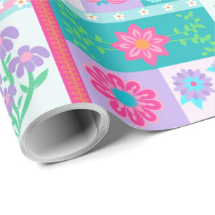 Papel De Presente Desenho de Flores Vibrantes em Flor
