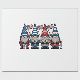 Papel De Presente Desenho de Gnome Patriótico Enfermeira Vetor Gravu
