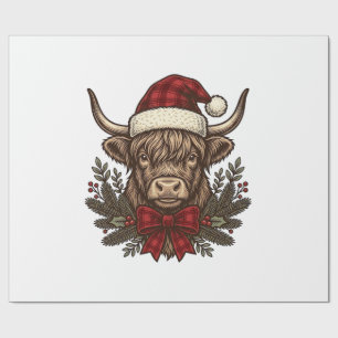 Papel De Presente Desenho de Gravura Vintage de Vaca das Terras Alta