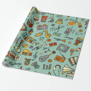 Papel De Presente Desenho de instrumentos musicais, padrão sem falh