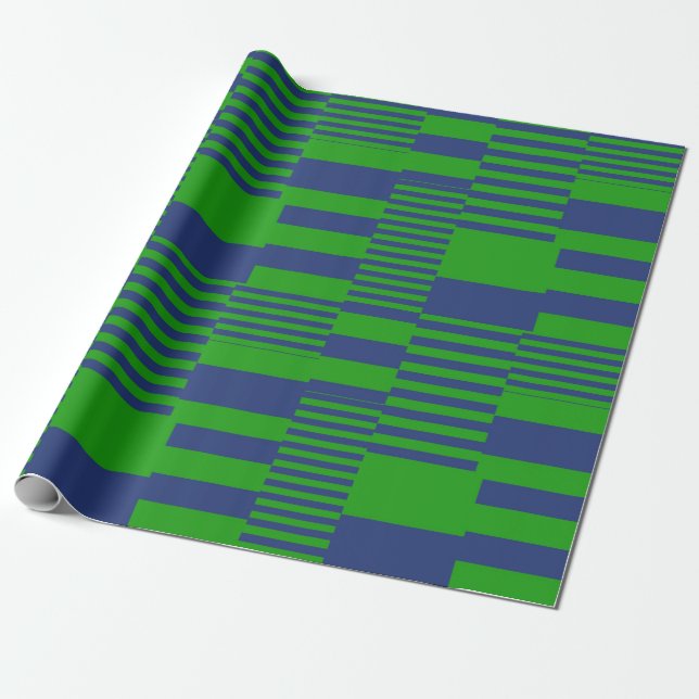Papel De Presente Desenho de Listras Xadrez Azul Verde (Desenrolado)