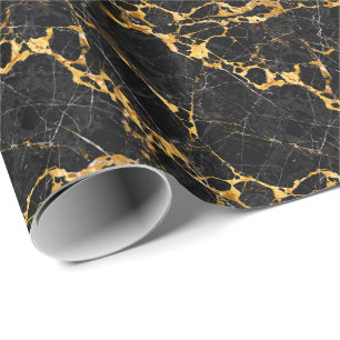Papel De Presente Desenho de Mármore Nero Portoro Luxo Dourado Preto