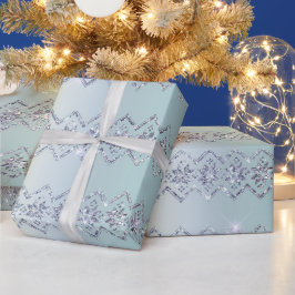 Papel De Presente Desenho de Natal Azul Verde Prata Brilho