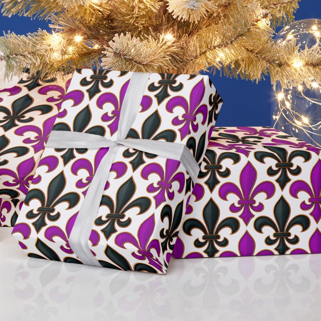 Papel De Presente Desenho de padrão Barroco Flor-de-lis Preto Roxo (Criador carregado)