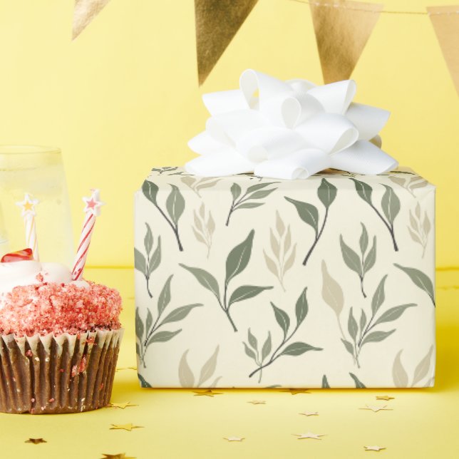 Papel De Presente Desenho de padrão contínuo de folha botânica (Festa de aniversário)