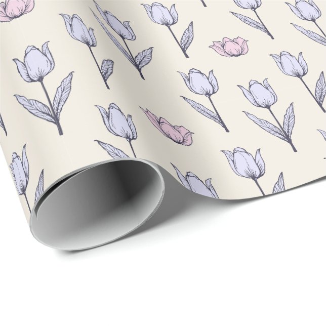 Papel De Presente Desenho de padrão contínuo de tulipa pastel (Ponta do rolo)